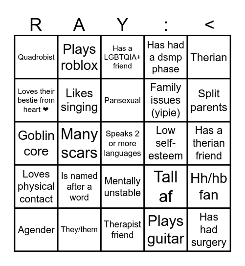 Ray's bingo Card