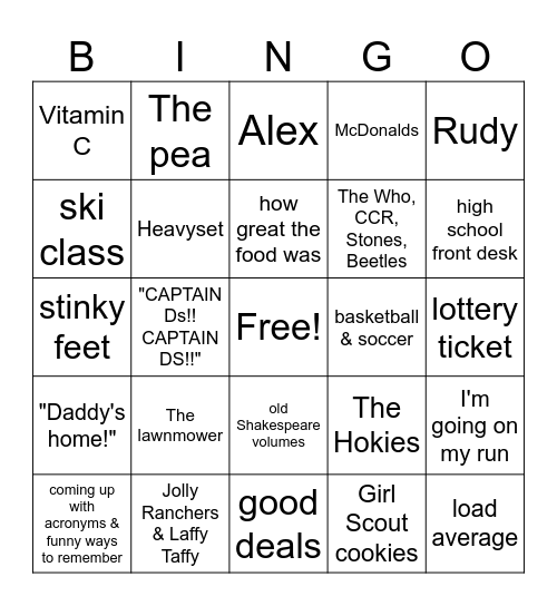 Dadisms Bingo Card