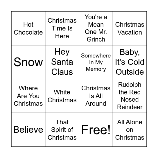 Movie & TV Soundtracks of Christmas Bingo Card