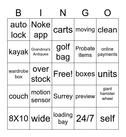 Nationwide Self Storage Bingo Card