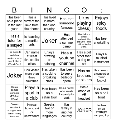 Get to Know Me Bingo Card