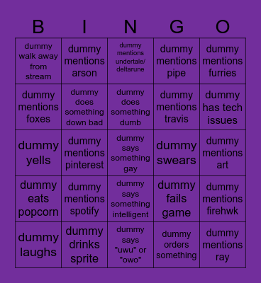 DUMMY (on stream) Bingo Card