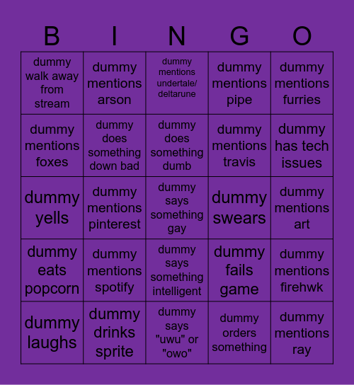 DUMMY (on stream) Bingo Card