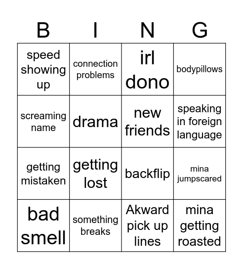 Dokomi Bingo Card