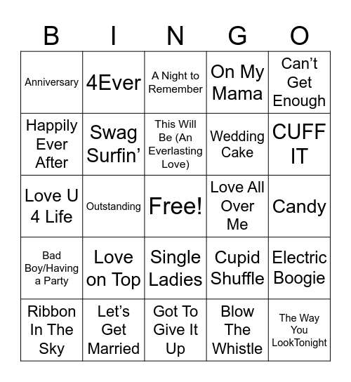 Wedding Vibe BINGO Card