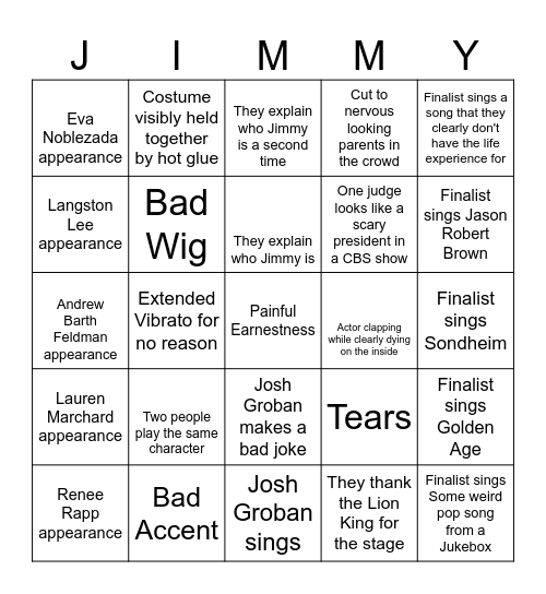 Jimmy Award Bingo Card Bingo Card