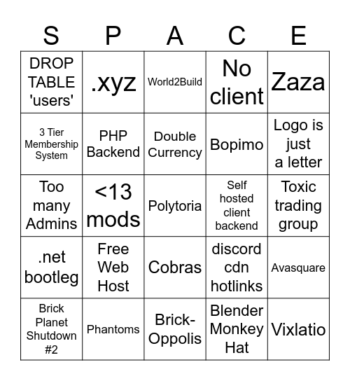Sandbox Bingo Card Sandbox bingo card
