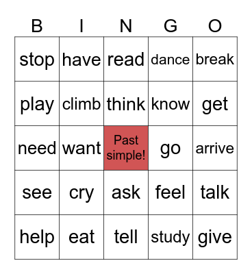 Past Tense - Bingo (Regular + Irregular verbs) Bingo Card