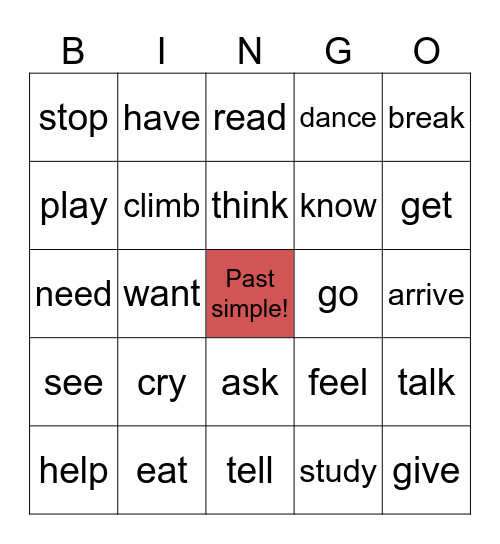 Past Tense - Bingo (Regular + Irregular verbs) Bingo Card