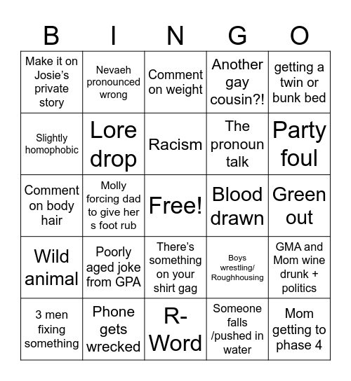 Maahs Family Reunion 2024 Bingo Card