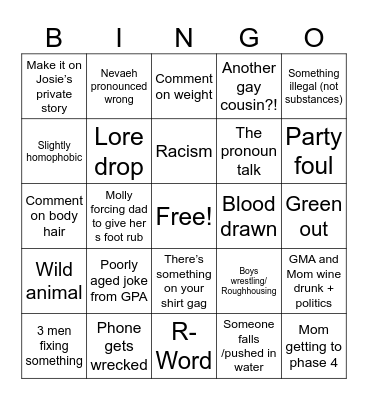 Maahs Family Reunion 2024 Bingo Card