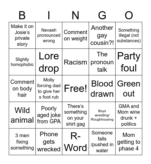 Maahs Family Reunion 2024 Bingo Card