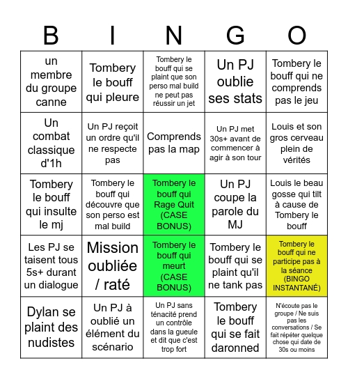 JDR DE L'ENFER Bingo Card
