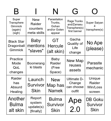 Season 6 Reveal Stream Bingo Card