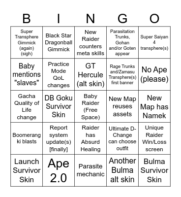 Season 6 Reveal Stream Bingo Card