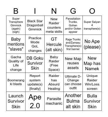 Season 6 Reveal Stream Bingo Card