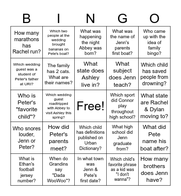 Family Bingo Card