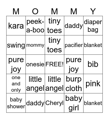 Baby Shower Bingo Card