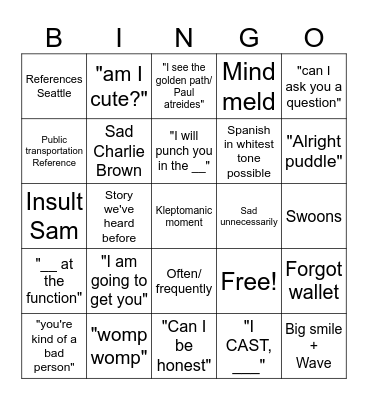 Camden bingo Card