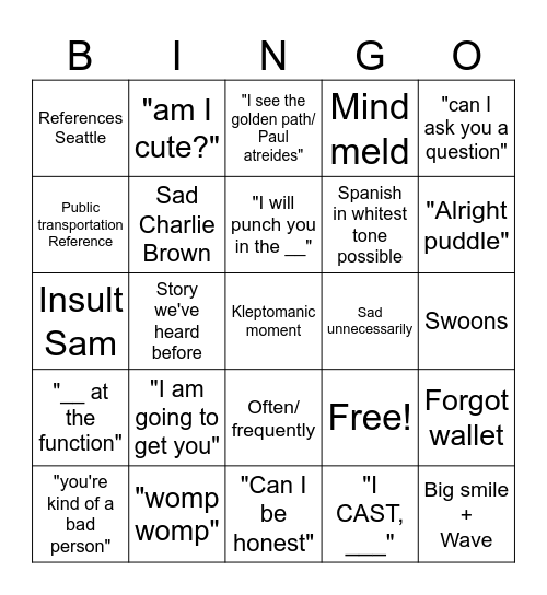 Camden bingo Card