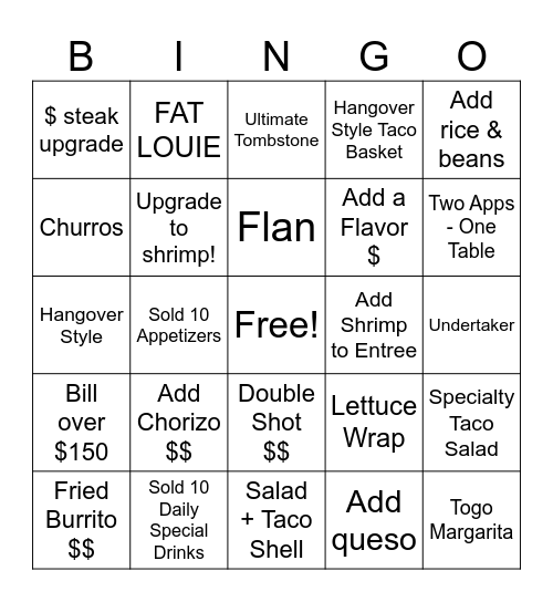 Cantina Louie Bingo Card