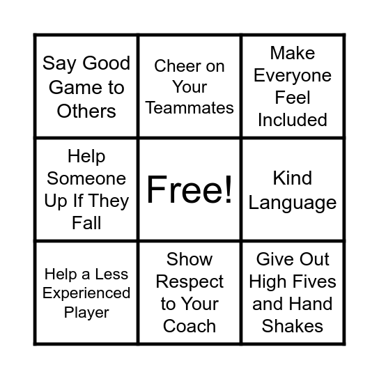 Sportsmanship Bingo Card