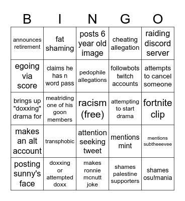 joshstar bingo Card