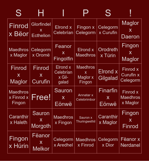 Ships Bingo Card