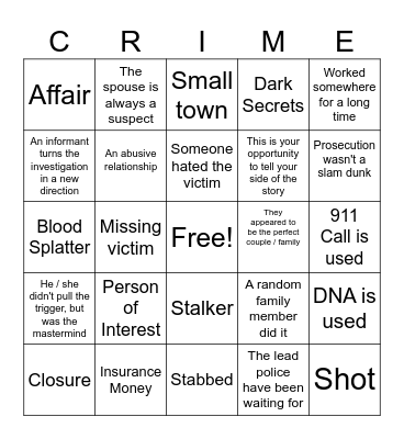 TV True Crime Bingo v2 Bingo Card