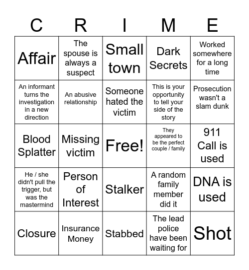 TV True Crime Bingo v2 Bingo Card