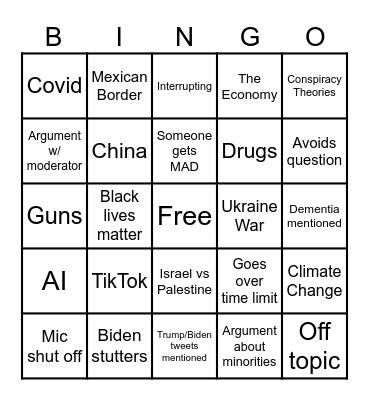 2024 Presidential Debate Bingo Card