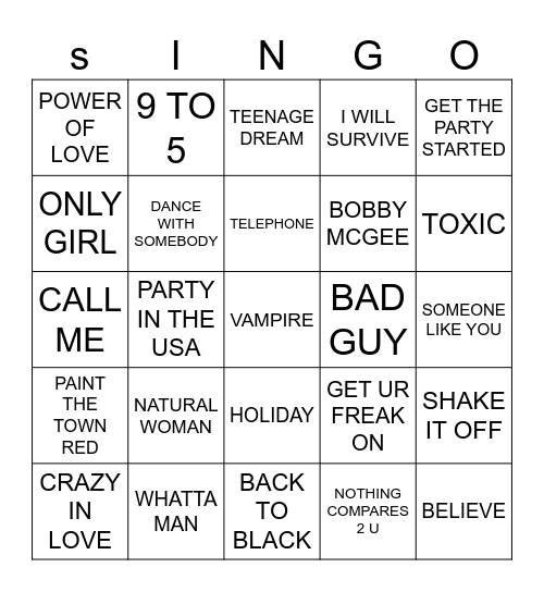All the ladies Bingo Card