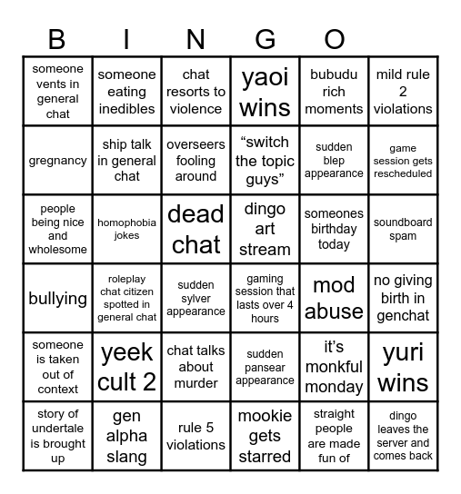 unity scugs bingo Card