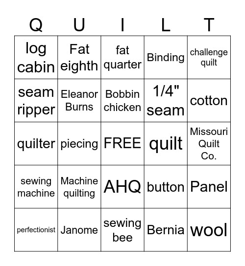 QUILTO Bingo Card