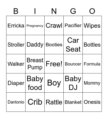 Baby Shower Bingo Card