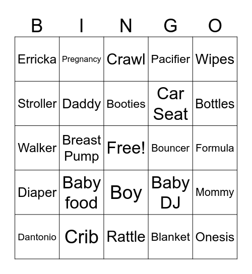 Baby Shower Bingo Card