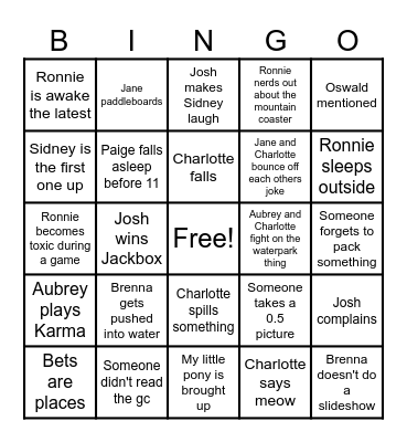 Cabin Bingo Card