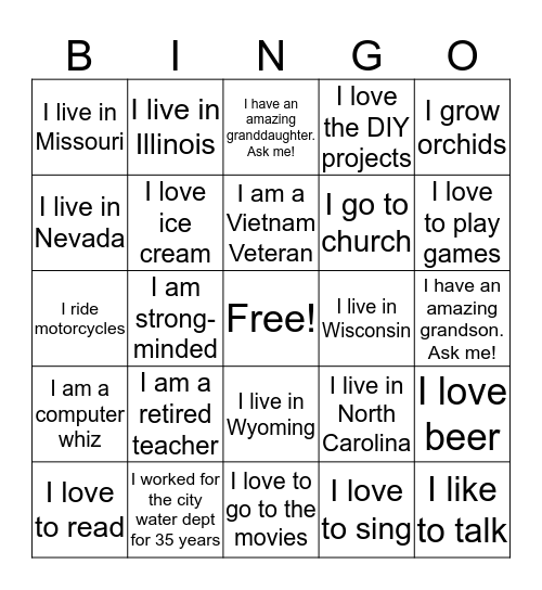 Myers Family Reunion 2016 Bingo Card