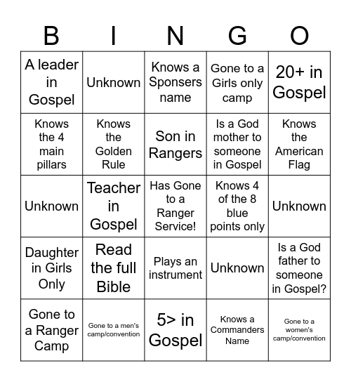 Gospel Bingo Card