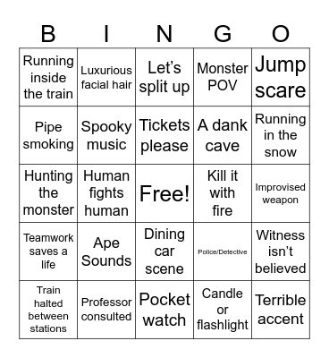 Horror Express Bingo Card