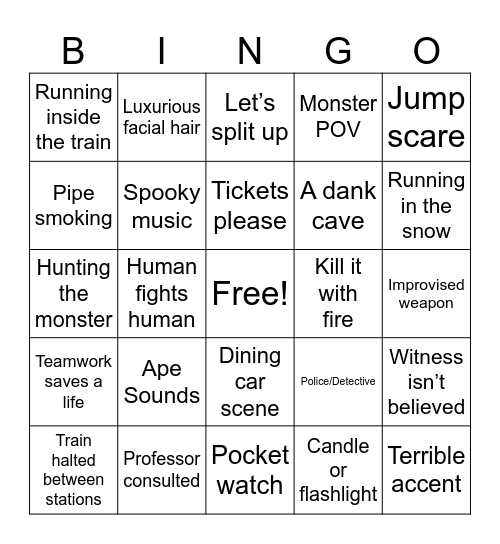 Horror Express Bingo Card