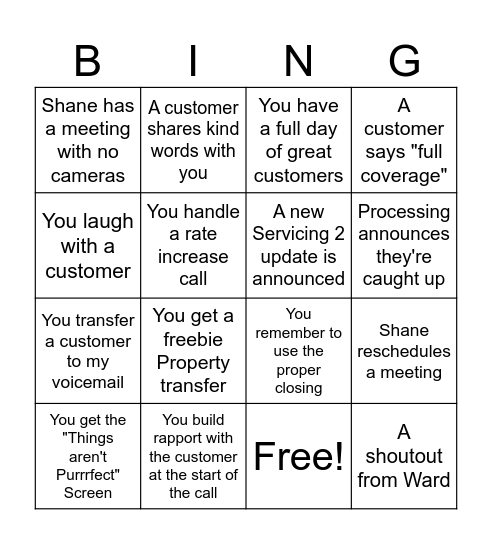 Progressive Bingo Card