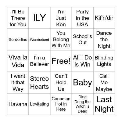 End of Grade 7 ALC Music Bingo Card