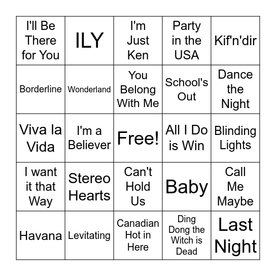 End of Grade 7 ALC Music Bingo Card
