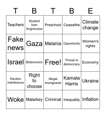 Presidential Debate 2024 Bingo Card