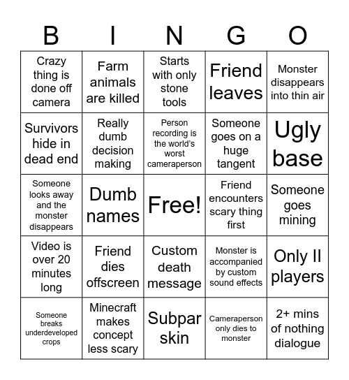 Raygloom Creepypasta 3.0 Bingo Card