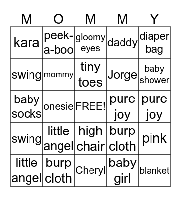 Baby Shower Bingo Card