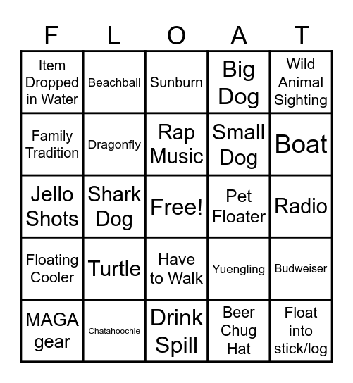 River Float Bingo Card