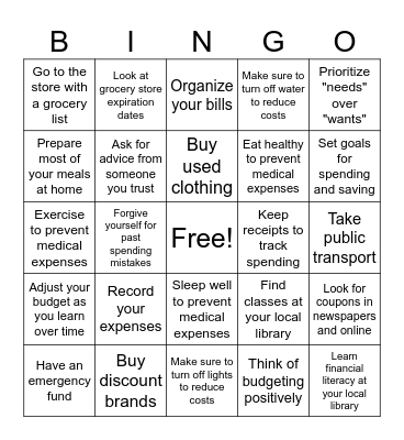 Budgeting BIngo Card