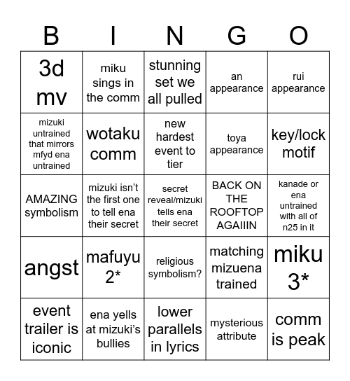 MIZU5 BINGO Card